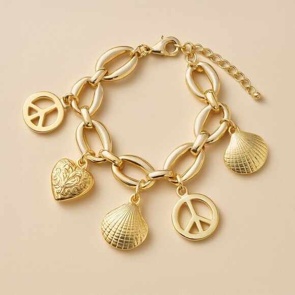 Lovely Multi Charm 8K Gold Chain Bracelet - Picture 4 of 4